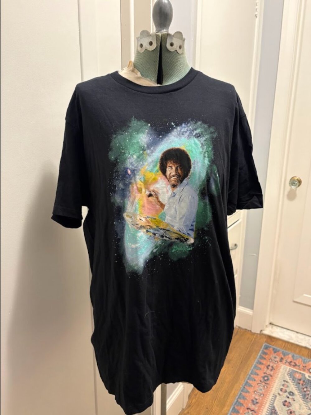 Bob Ross Painting in Space Galaxy Graphic Tee Black (Large)